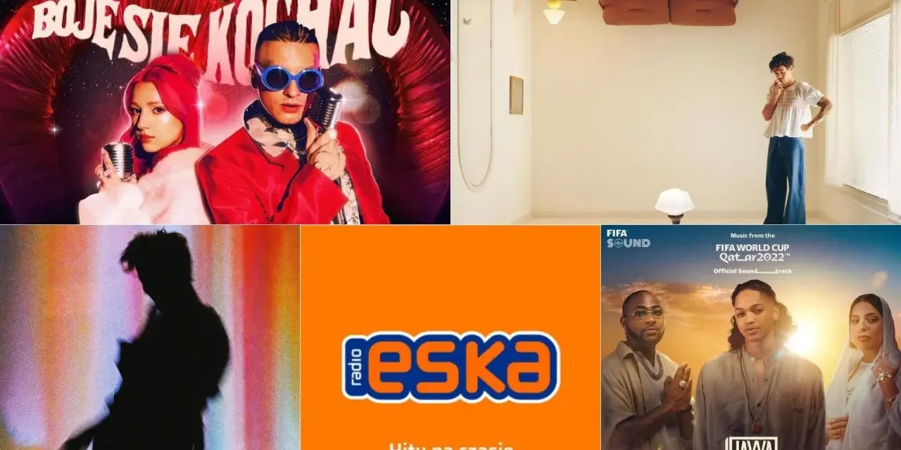 Smolasty i Young Leosia prezentują "Boje się kochać". Obok okładka z Harrym Stylesem, Radio Eska i muzyka z Mistrzostw Świata FIFA 2022.