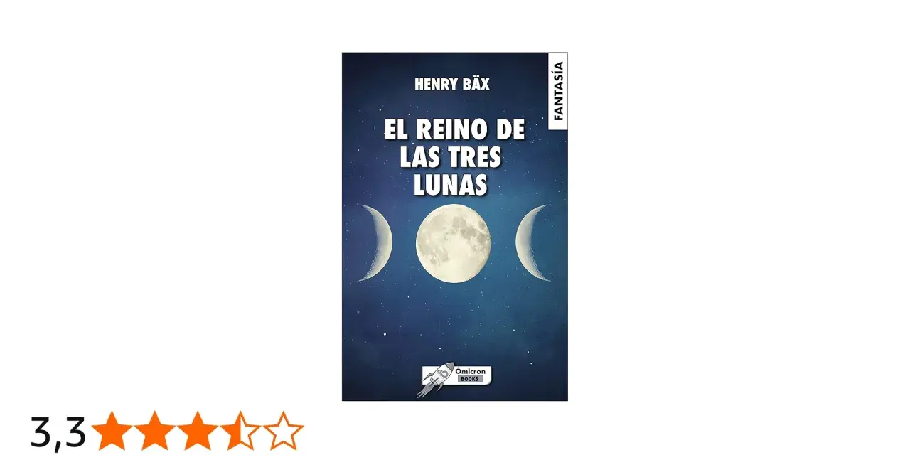 Resumen de "El reino de las tres lunas": una portada de libro de fantasía con tres lunas en un cielo estrellado.