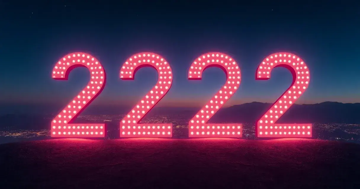 Neonowe cyfry 2222 na tle nocnego miasta. To symboliczny rok, który niesie ze sobą nowe możliwości i wyzwania.