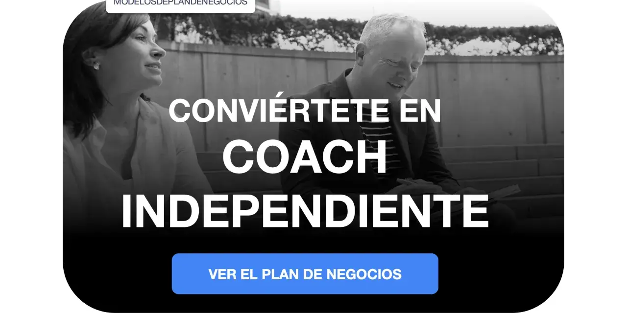 Dos personas conversan, una de ellas sonríe. El texto dice "Conviértete en coach independiente".
