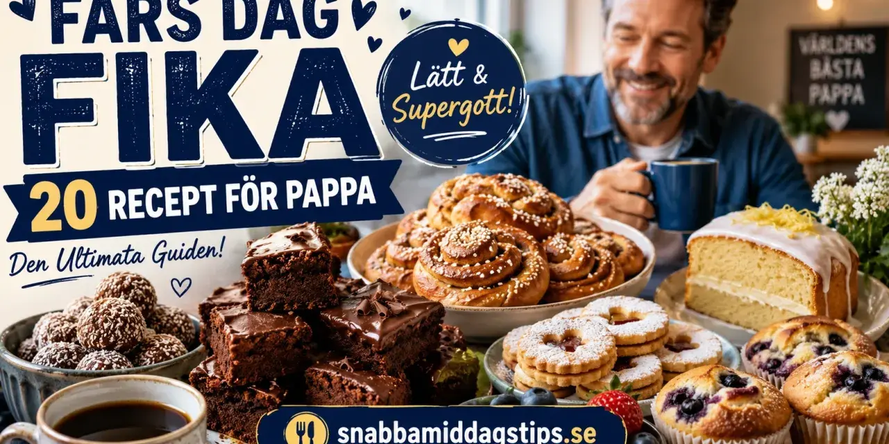 Fars dag fika med 20 recept för pappa. En härlig buffé med kanelbullar, kladdkaka, muffins och kakor. Perfekt för att fira världens bästa pappa!