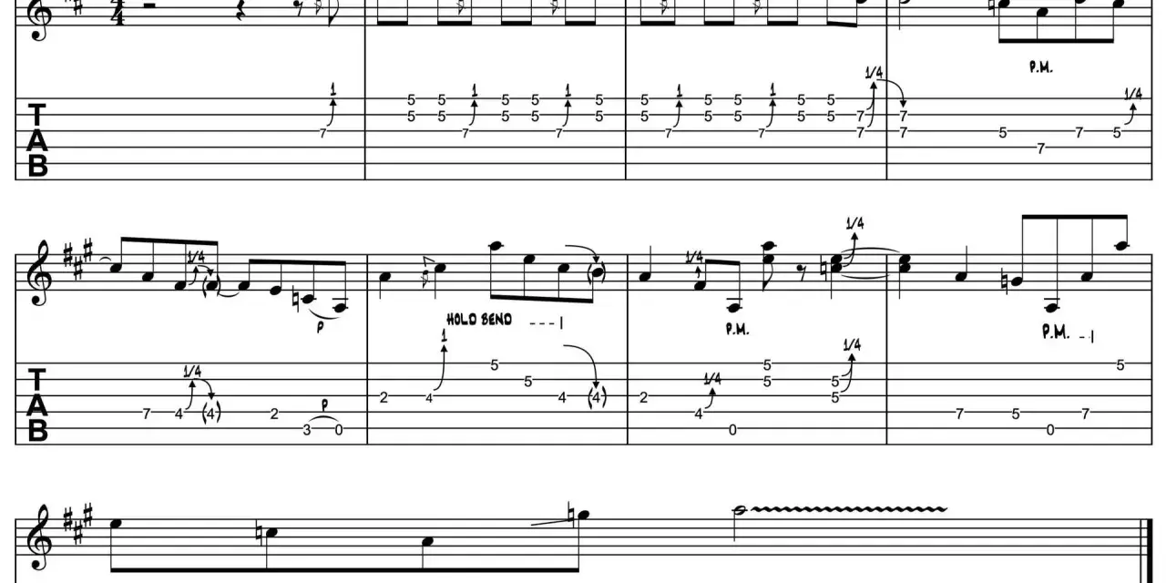 Notenblatt für das Gitarrensolo von "Highway to Hell" mit TAB-Notation.