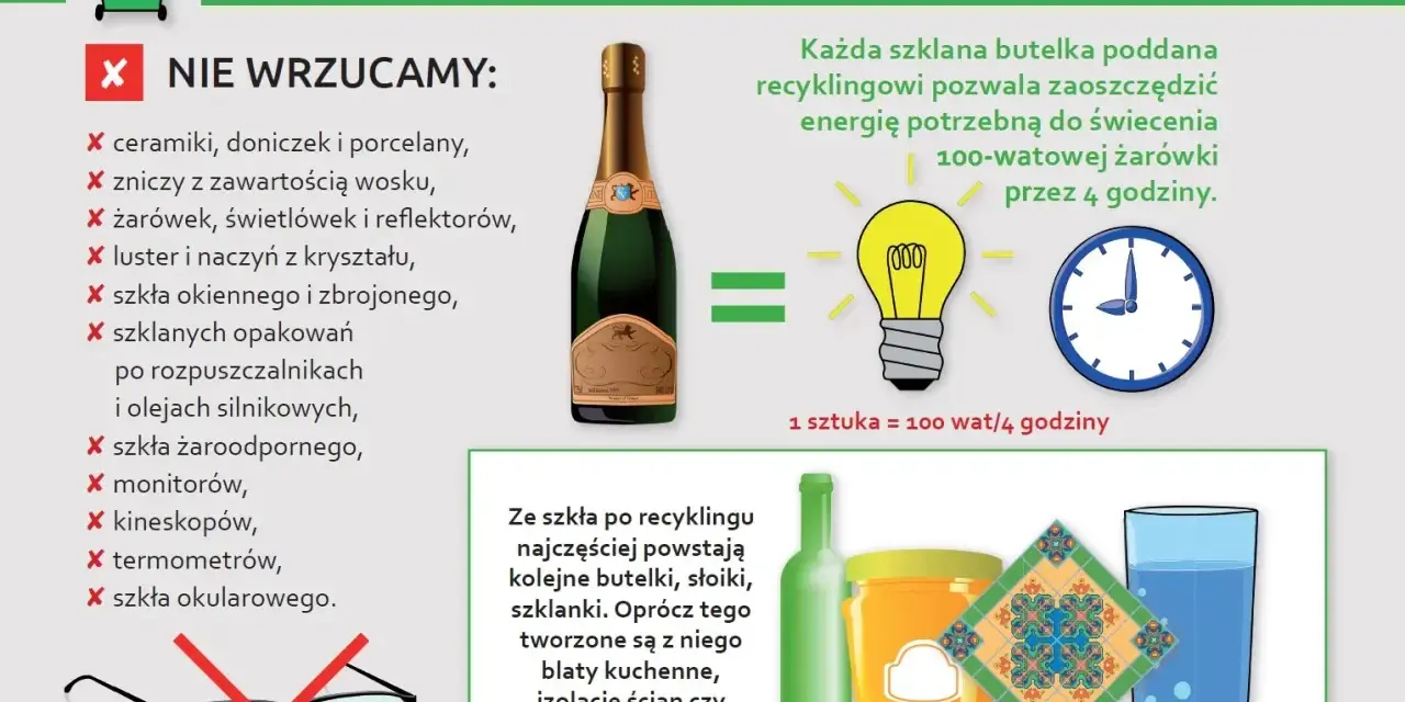 Gdzie wyrzucić szklanki? Do zielonego pojemnika na szkło! Z recyklingu powstają nowe butelki, słoiki, a nawet kafelki.