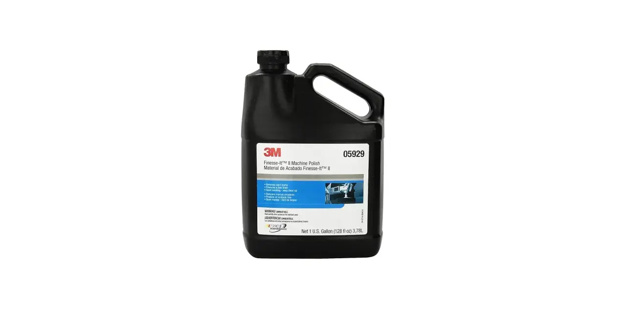 Black 3M Finesse-It II Machine Polish gallon jug with label.