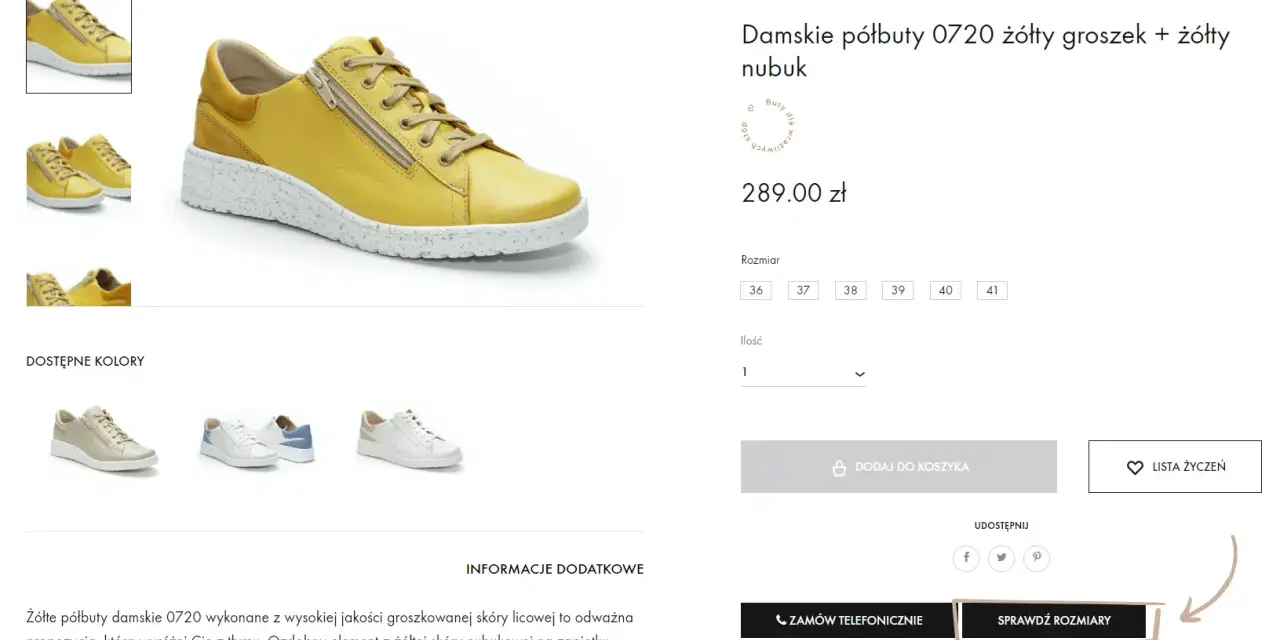 Żółte półbuty damskie 0720. Rozmiar 38 to 25,5 cm. Idealne na co dzień.