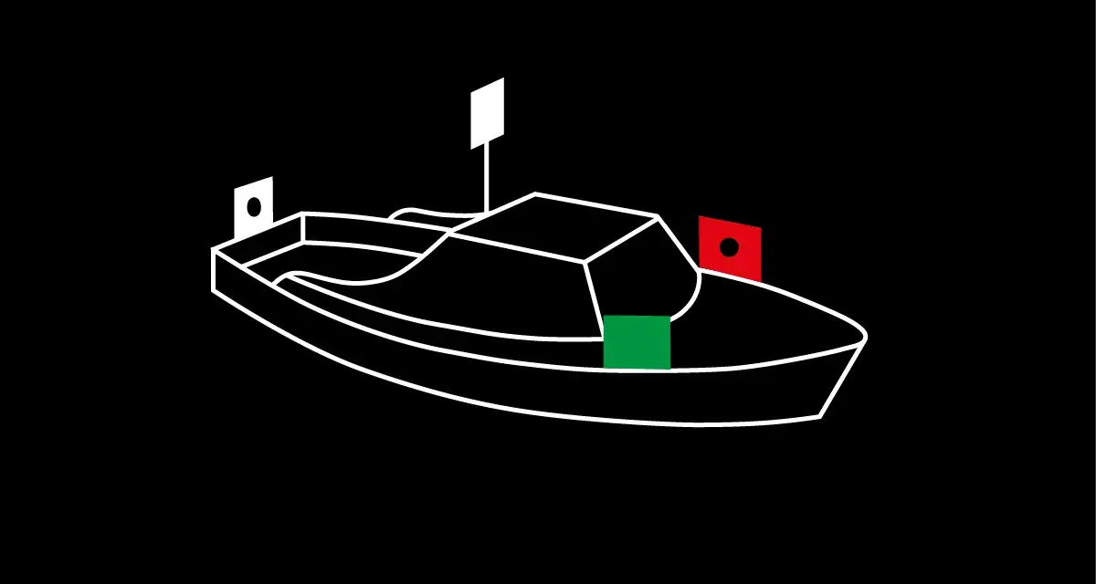 Beleuchtung für Boote unter 7 Meter: Grüne und rote Positionslichter, weiße Heckflagge.