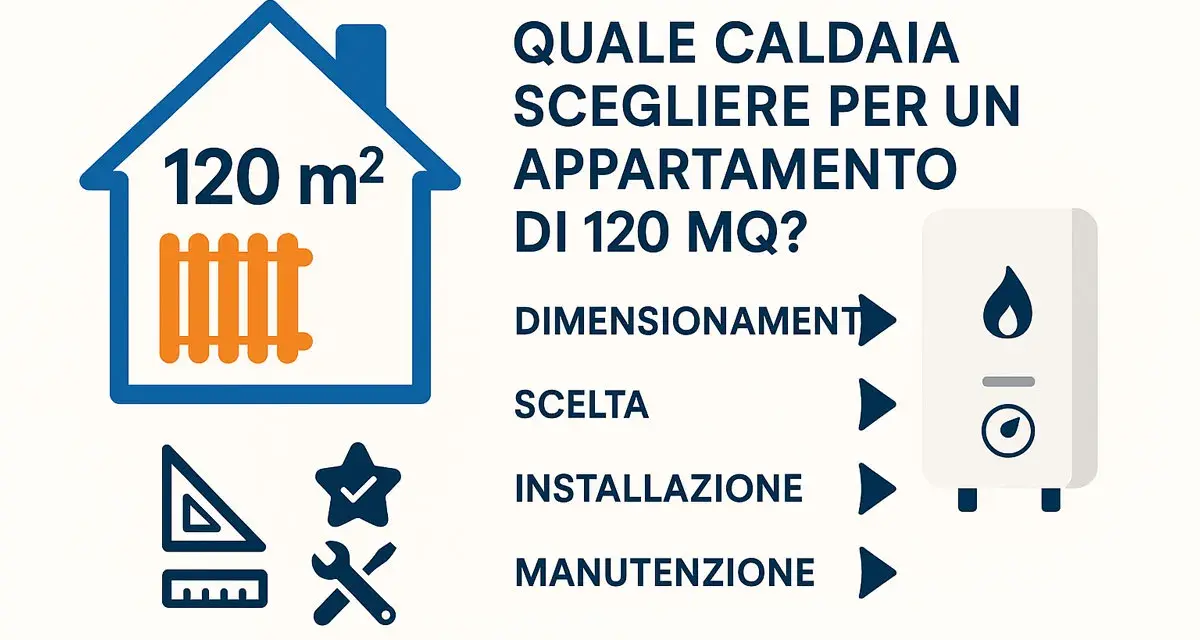 Guida per scegliere una caldaia a condensazione per un appartamento di 120 mq: dimensionamento, scelta, installazione e manutenzione.