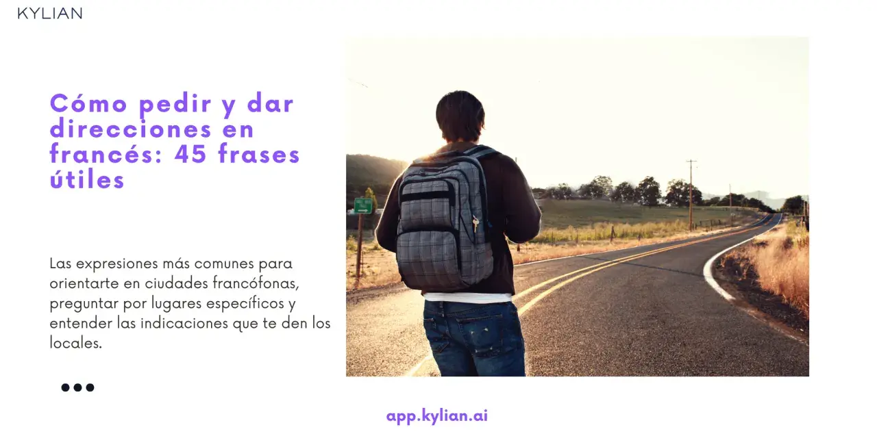 Joven con mochila en una carretera al atardecer, listo para aprender una frase en francés para pedir direcciones.