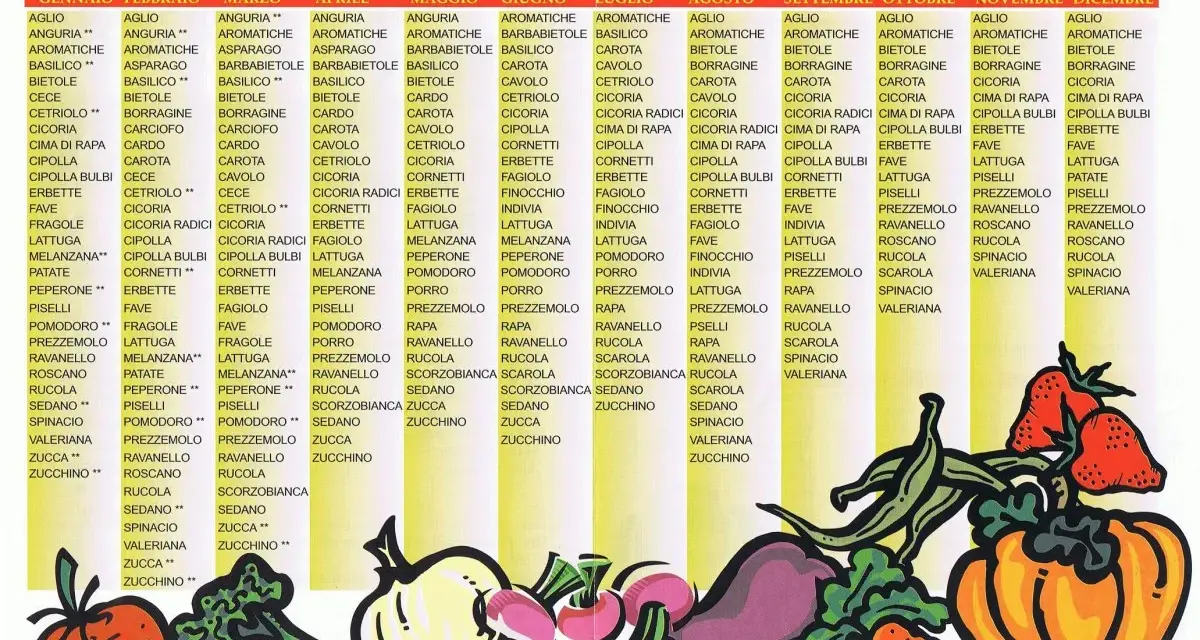 Calendario semine ortaggi: guida mensile per la semina di verdure come pomodori, zucchine e insalate.