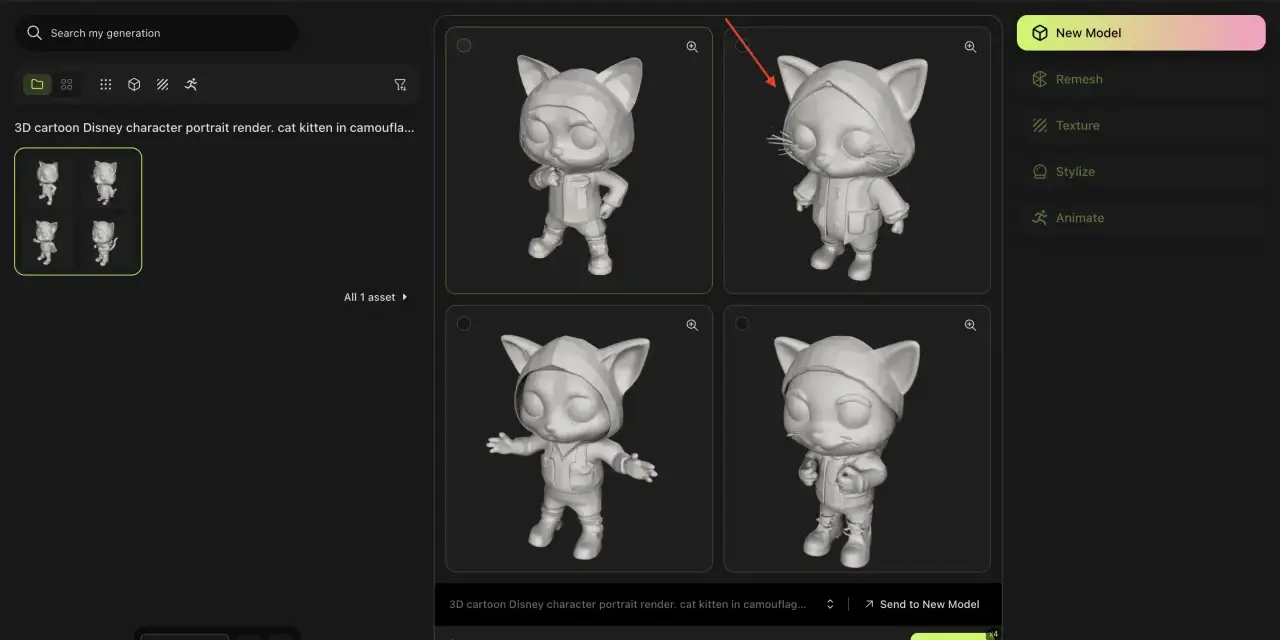 Uroczy kotek w stylu anime 3d, w stroju z kapturem i kurtce, gotowy do przygody.