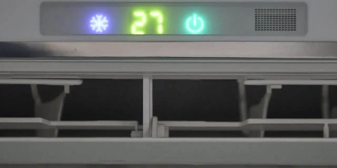 Aire acondicionado a 27 grados en verano. El indicador muestra un copo de nieve, la temperatura y el botón de encendido.