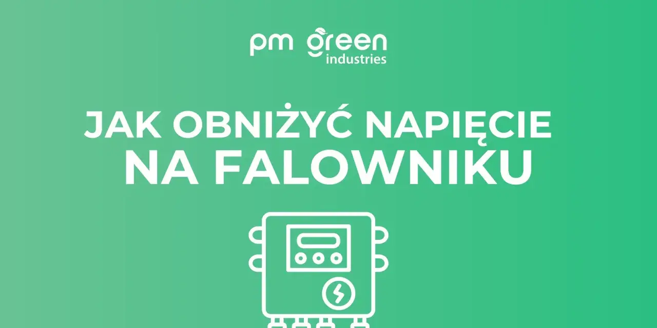 Grafika z napisem "Jak obniżyć napięcie na falowniku" i ikoną urządzenia.