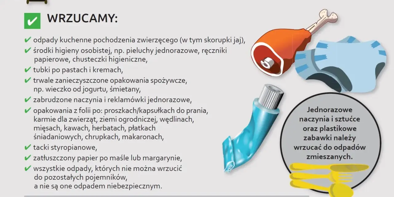 Czarne worki na śmieci, do których wrzucamy resztki jedzenia, zużyte pieluchy, tubki po pastach, zabrudzone naczynia i inne odpady zmieszane.