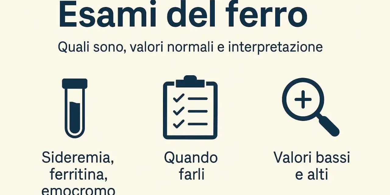Esami del ferro: sideremia, ferritina, emocromo. Capire i sintomi di ferro basso e i valori normali.