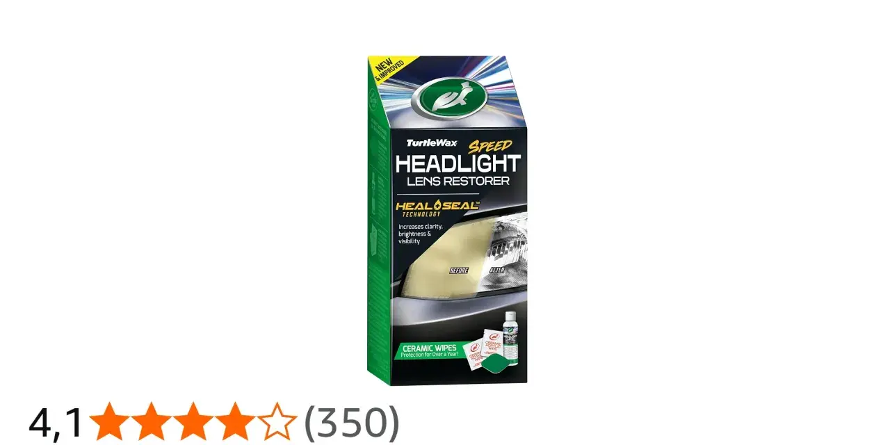 Turtle Wax Speed Headlight Lens Restorer-kit med keramiska våtservetter för klarare strålkastare.