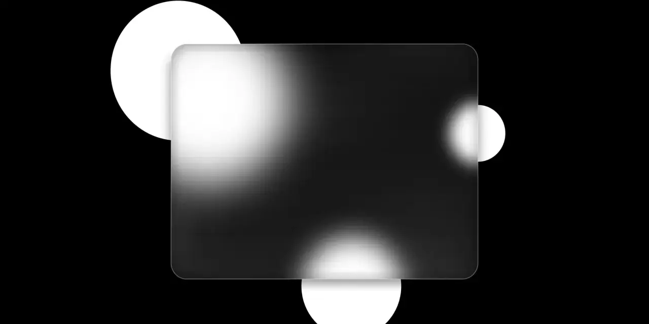 Abstract design with backlit acrylic panels and soft, glowing circles on a black background.