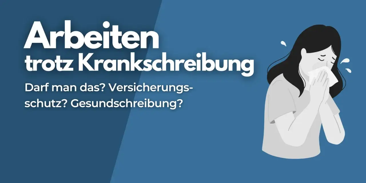Arbeiten trotz Krankschreibung? Eine kranke Frau mit Taschentuch. Darf man das? Versicherungs- und Gesundheitsschutz.