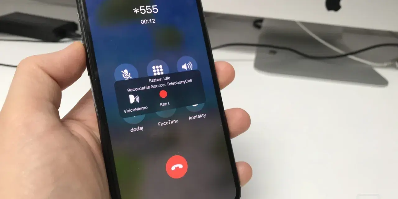 Jak nagrywać rozmowę telefoniczną? Na ekranie iPhone'a widać opcję "Start" nagrywania rozmowy z TelephonyCall.