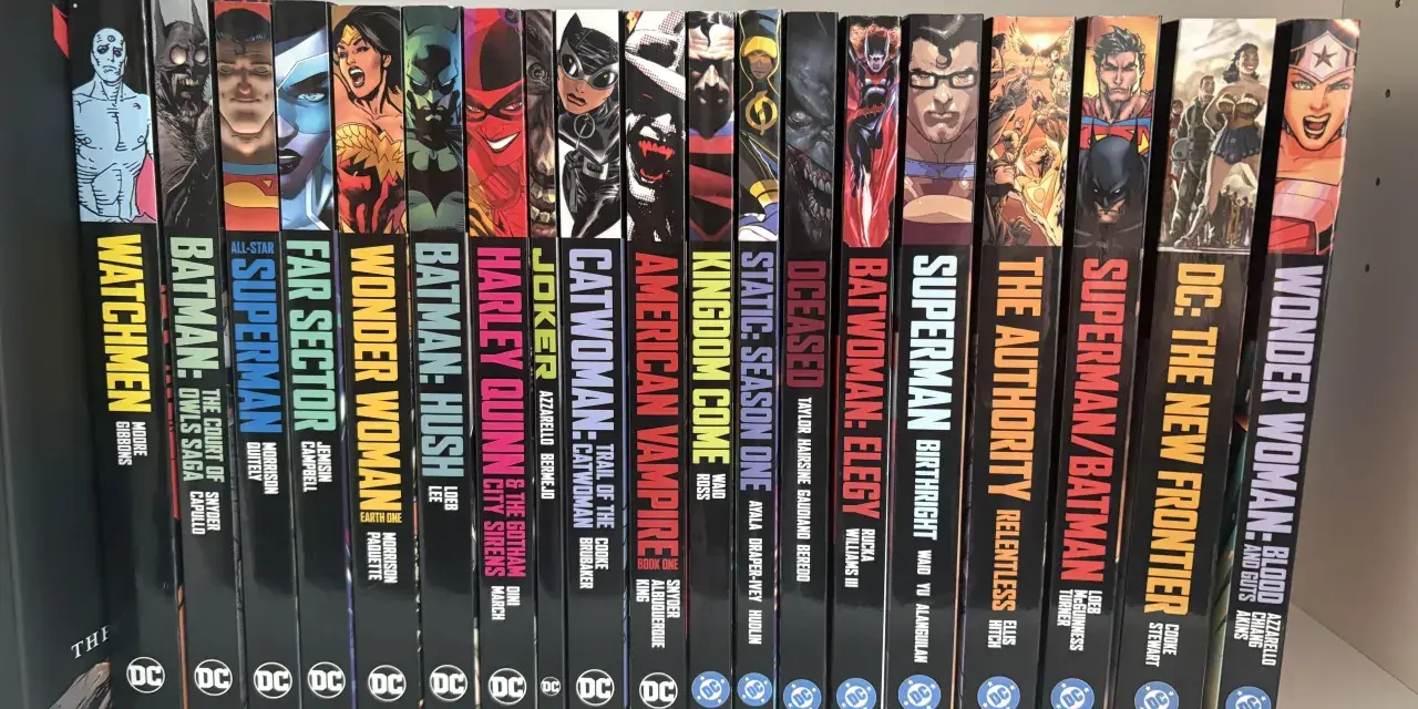 Kolekcja komiksów DC, od "Watchmen" po "Wonder Woman". Idealna do nauki, jak czytać komiksy, z bogactwem historii i postaci.