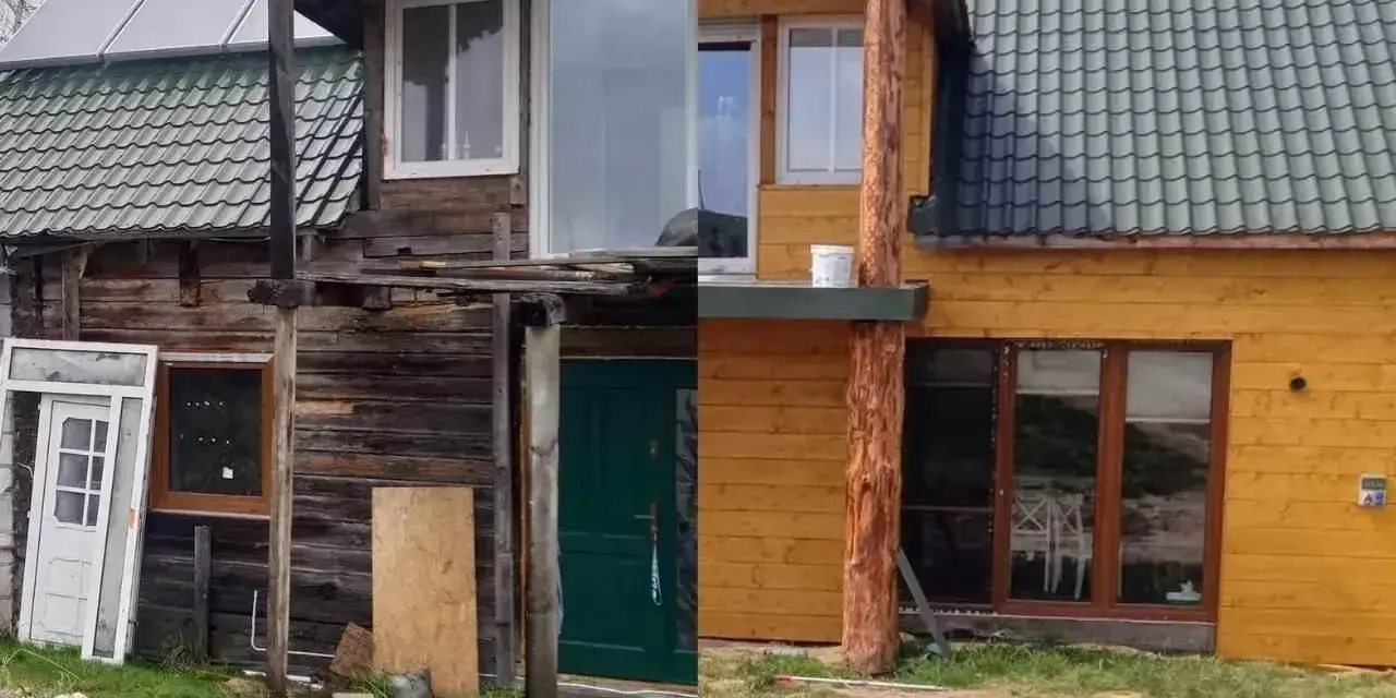 Przed i po: metamorfoza starego domu. Drewniana chata zyskała nowe oblicze dzięki przebudowie.
