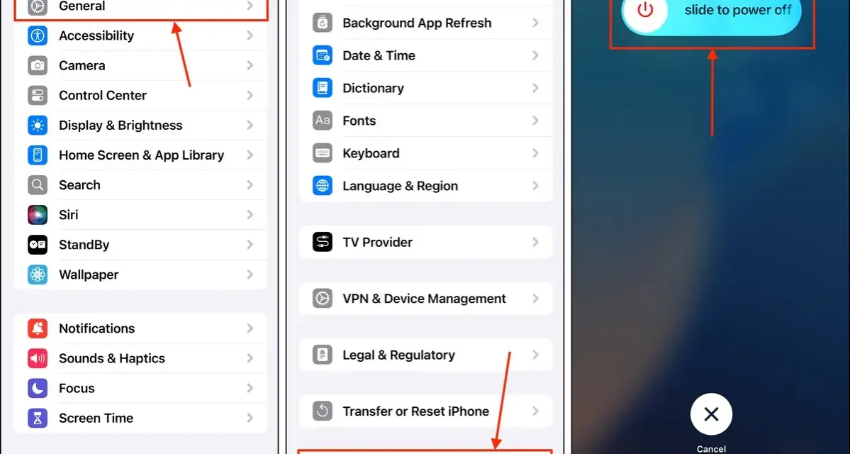 Instruktioner för att rensa historik iPhone: Gå till Inställningar > Allmänt > Stäng av.