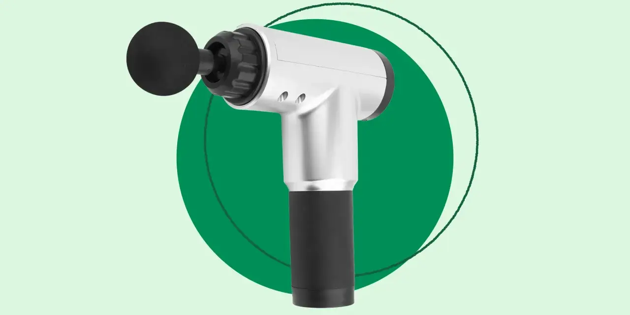 A silver and black handheld massager with a round attachment, perfect for exploring how handheld massagers work for muscle relief.
