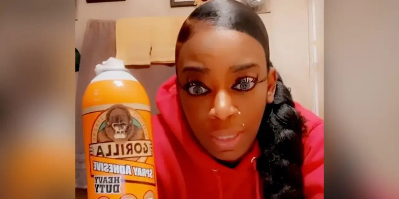 A woman holds a can of Gorilla Glue, wondering if Gorilla Glue works on plastic.
