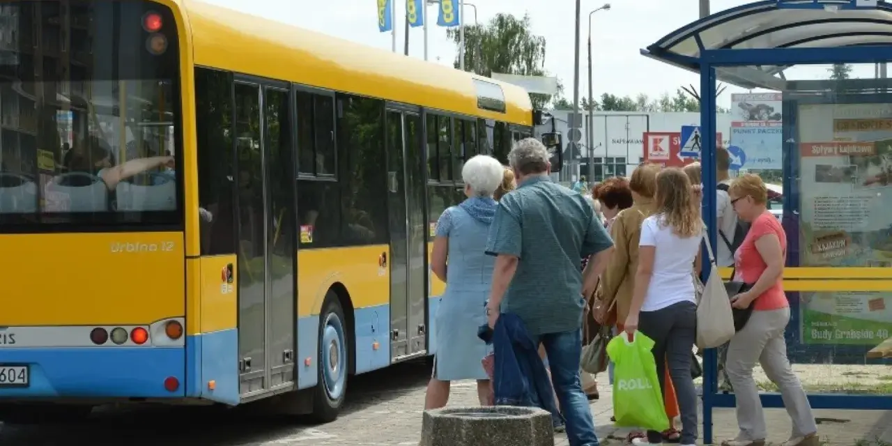 Ludzie czekają na autobus w Skierniewicach. Sprawdzają mzk rozkład jazdy, by wiedzieć, kiedy odjedzie.