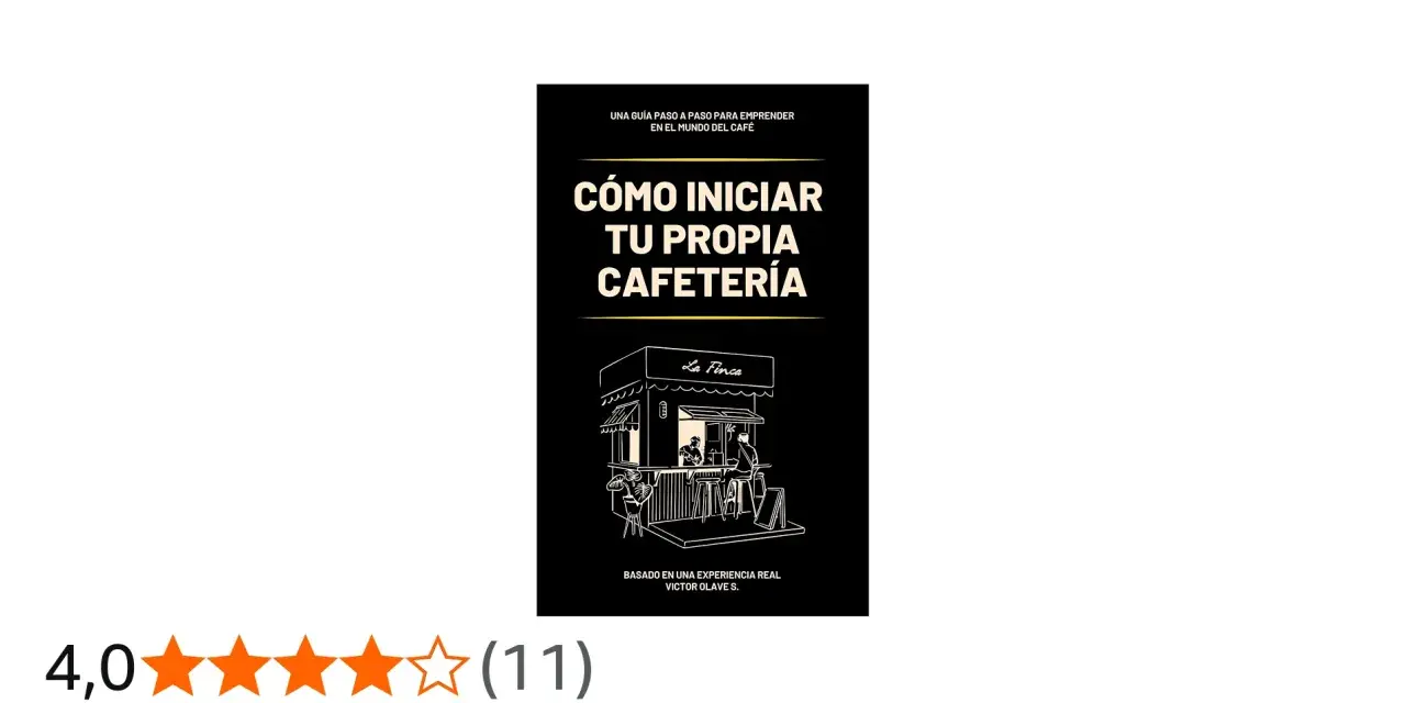 Guía para emprender tu cafetería en España. Ilustración de una cafetería "La Finca" con clientes.