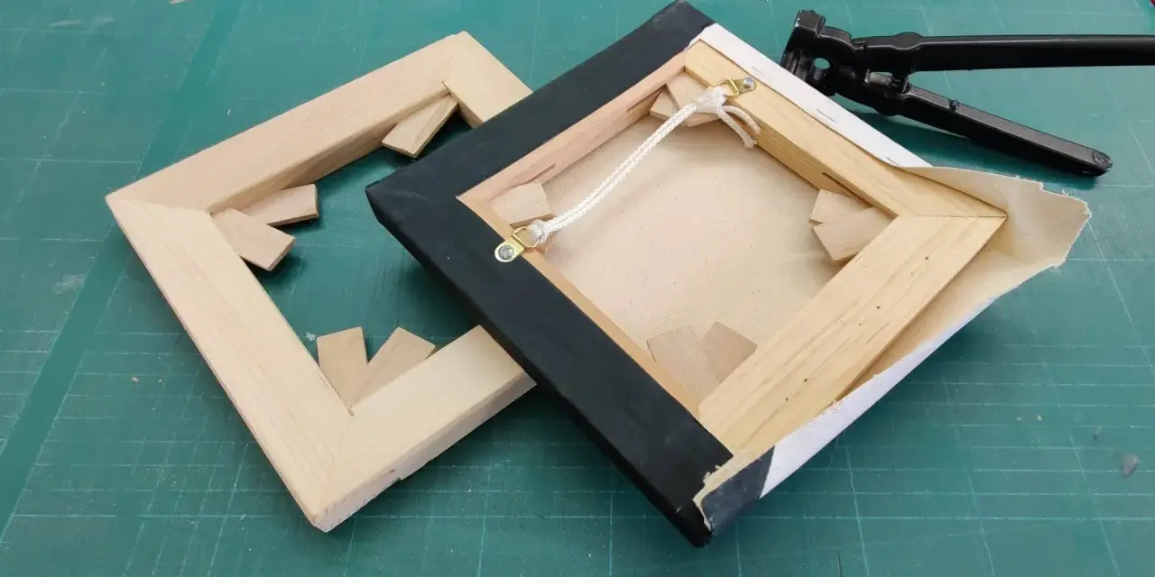 Deux châssis de peinture en bois, prêts pour la toile. Les dimensions sont visibles sur la structure.