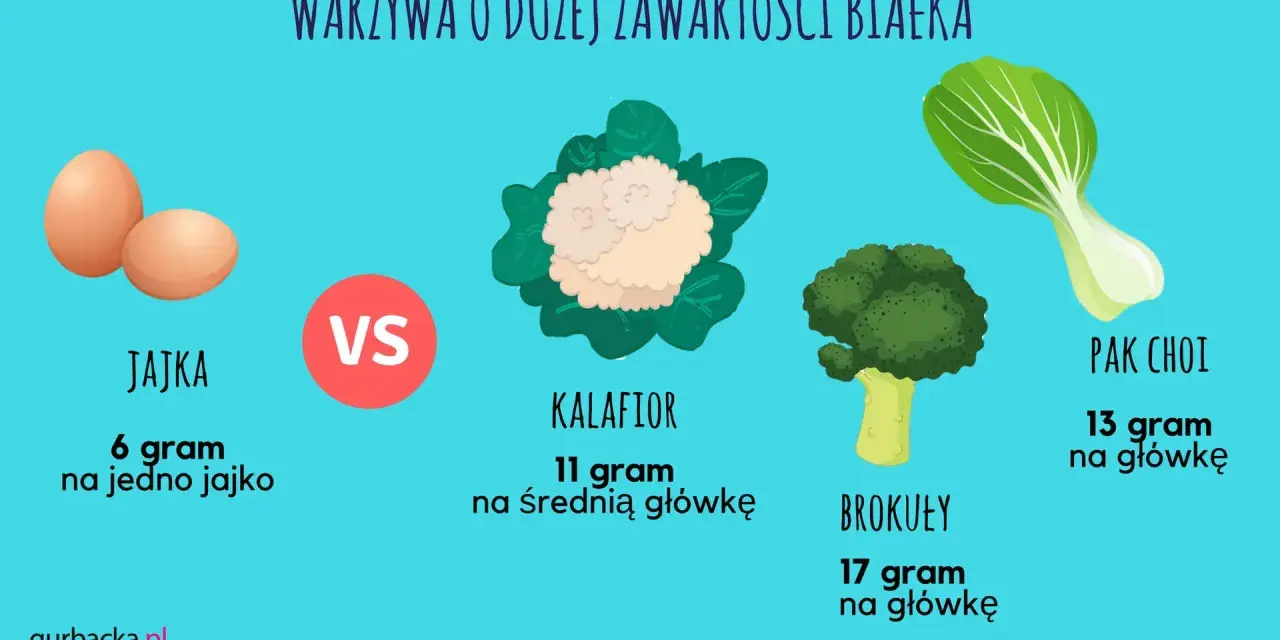 Jajka, kalafior, brokuły i pak choi to produkty, co ma duzo białka. Sprawdź, ile gramów białka dostarcza każde z nich.