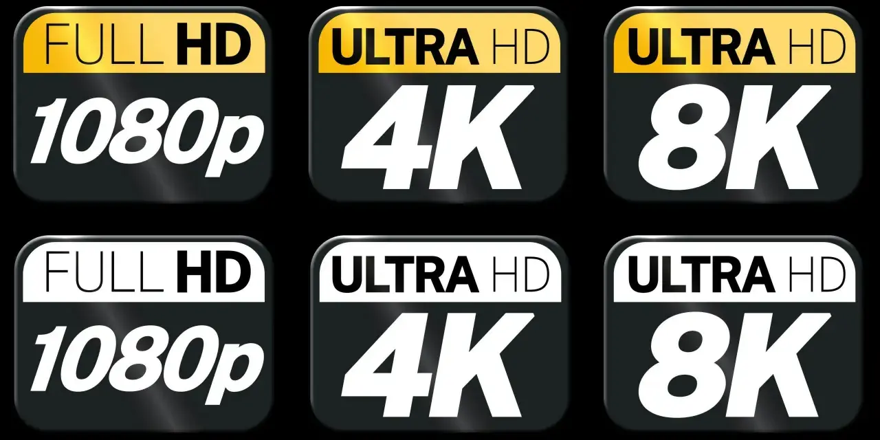 Full HD, Ultra HD 4K och 8K. Vad betyder HD? Bilden visar olika upplösningar för video.