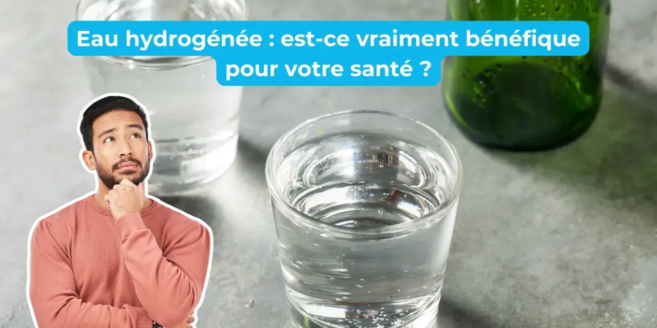 Un homme pensif regarde des verres d'eau, s'interrogeant sur les bienfaits de l'eau hydrogénée et le potentiel danger.