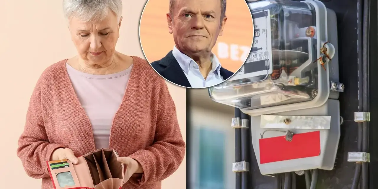 Zmartwiona starsza pani z pustym portfelem i licznik energii elektrycznej. Czy bon energetyczny 2026 przyniesie ulgę?