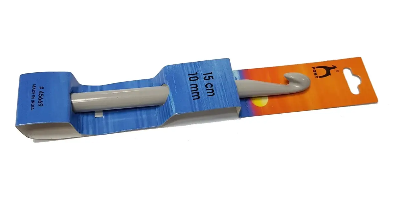 Szare szydełko plastikowe 10 mm, 15 cm, Pony, Made in India. Idealne do grubych włóczek.