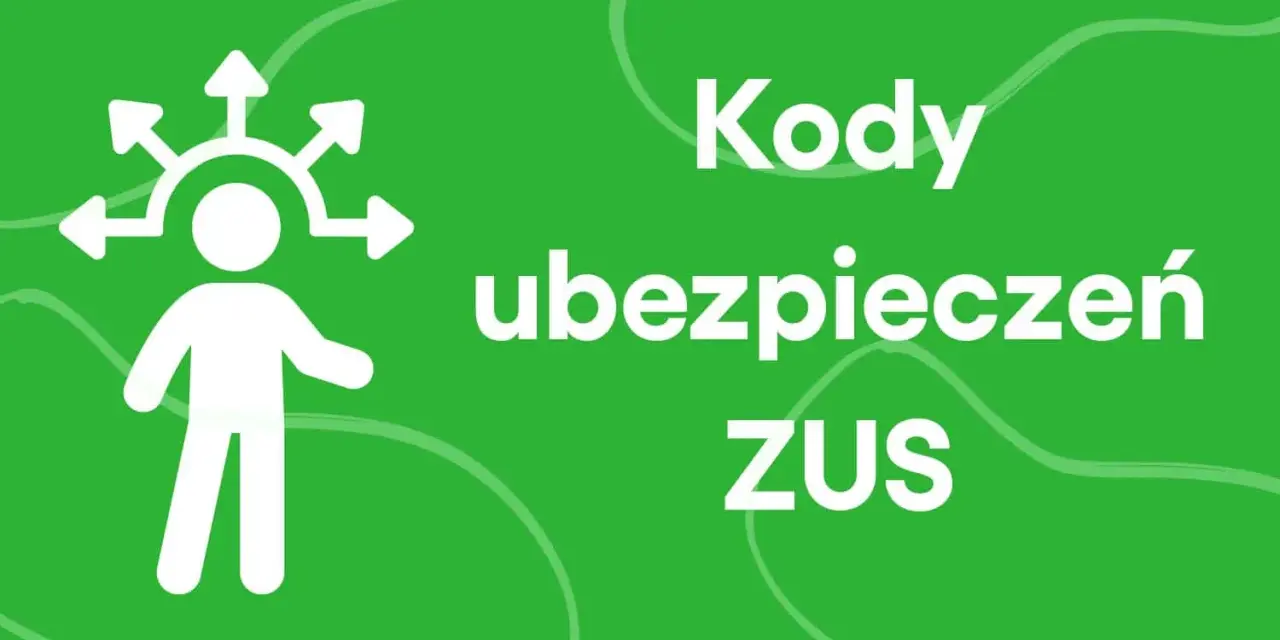 Biała ikona postaci z rozchodzącymi się strzałkami nad głową, obok napis "Kody ubezpieczeń ZUS".
