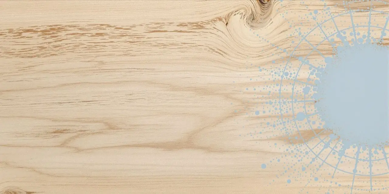 Texture de bois clair avec un motif abstrait bleu clair rappelant un saturateur bois intérieur.