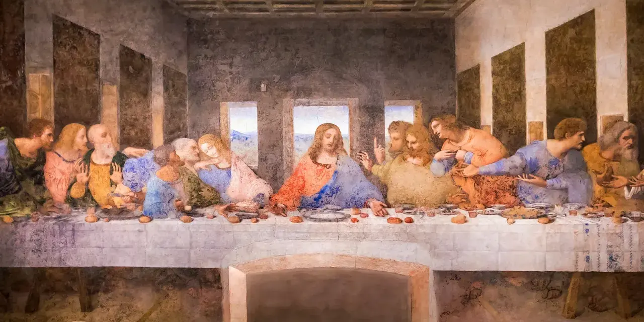 Leonardo da Vinci namalował obraz Ostatnia Wieczerza, przedstawiający Jezusa i apostołów przy stole.