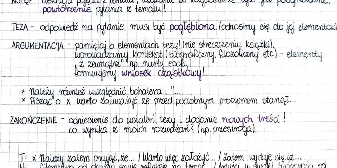 Jak pisać rozprawkę: Wstęp, teza, argumentacja, zakończenie. Notatki z lekcji polskiego.