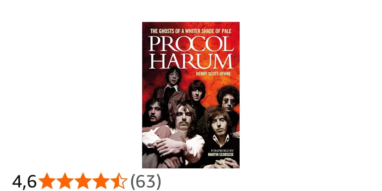 Okładka książki o zespole Procol Harum, z wizerunkiem członków grupy i tytułem "The Ghosts of a Whiter Shade of Pale".