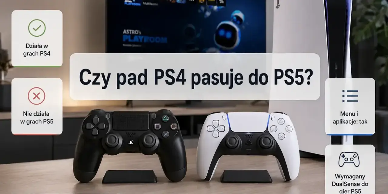Czy pad od PS4 pasuje do PS5? Tak, ale tylko do gier z PS4. Do gier z PS5 potrzebny jest DualSense.