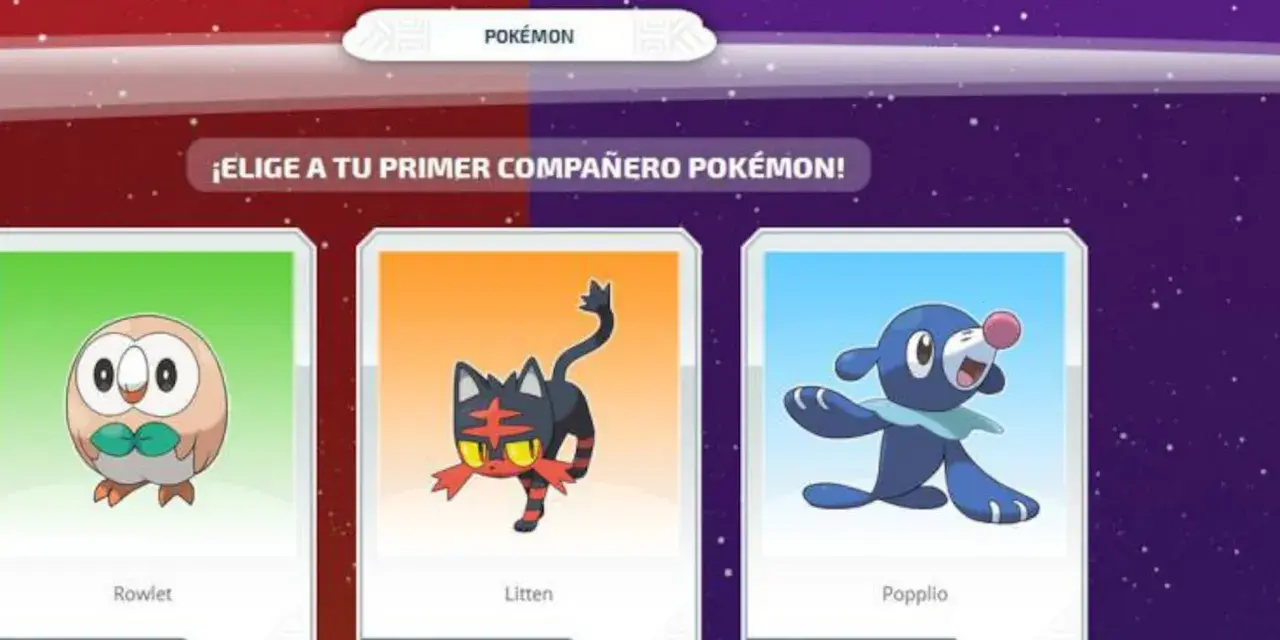 Elige a tu compañero Pokémon inicial: Rowlet, Litten o Popplio, en Pokémon Sol y Luna.