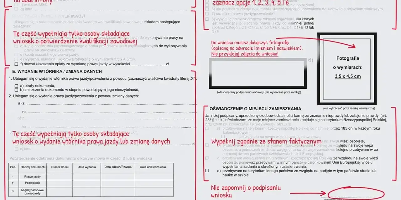 Wniosek o wydanie prawa jazdy, zdjęcie 3,5x4,5 cm, kod 95 prawo jazdy.
