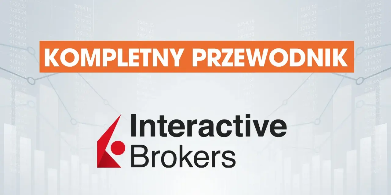 Kompletny przewodnik jak inwestować w fundusze inwestycyjne. Logo Interactive Brokers na tle wykresów.