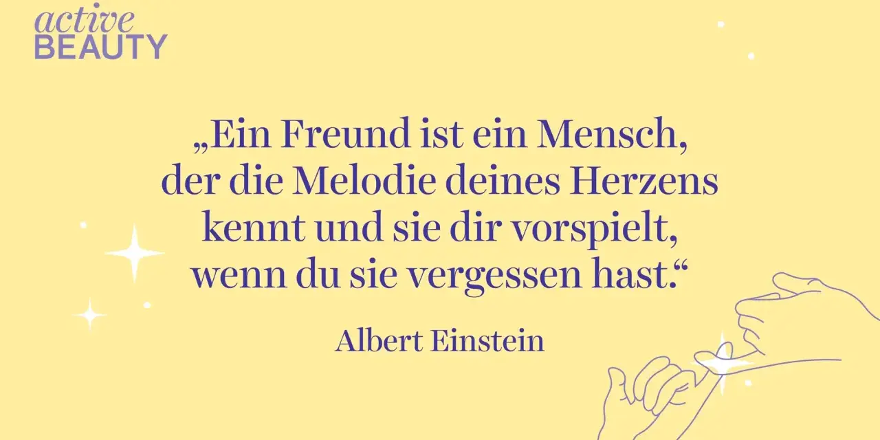 Ein Zitat von Albert Einstein über Freundschaft mit Illustration von zwei Fingern, die sich berühren.
