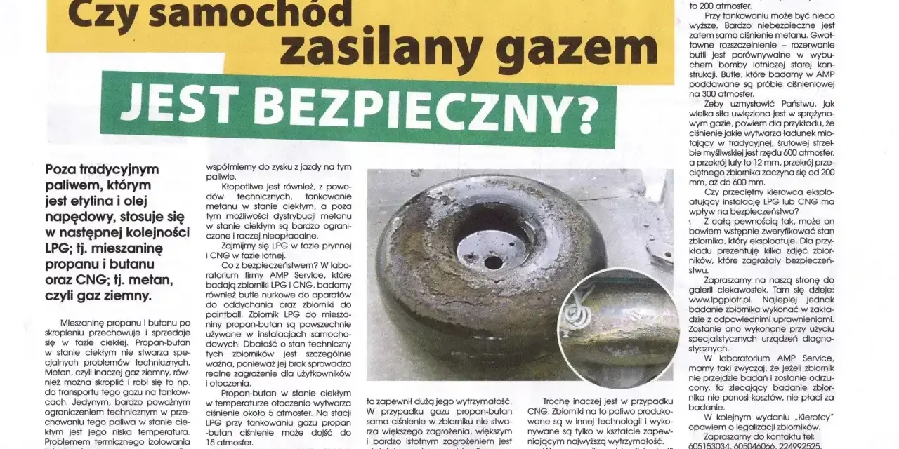 Zbiornik CNG, gdzie tankować? Artykuł omawia bezpieczeństwo samochodów zasilanych gazem, w tym CNG.