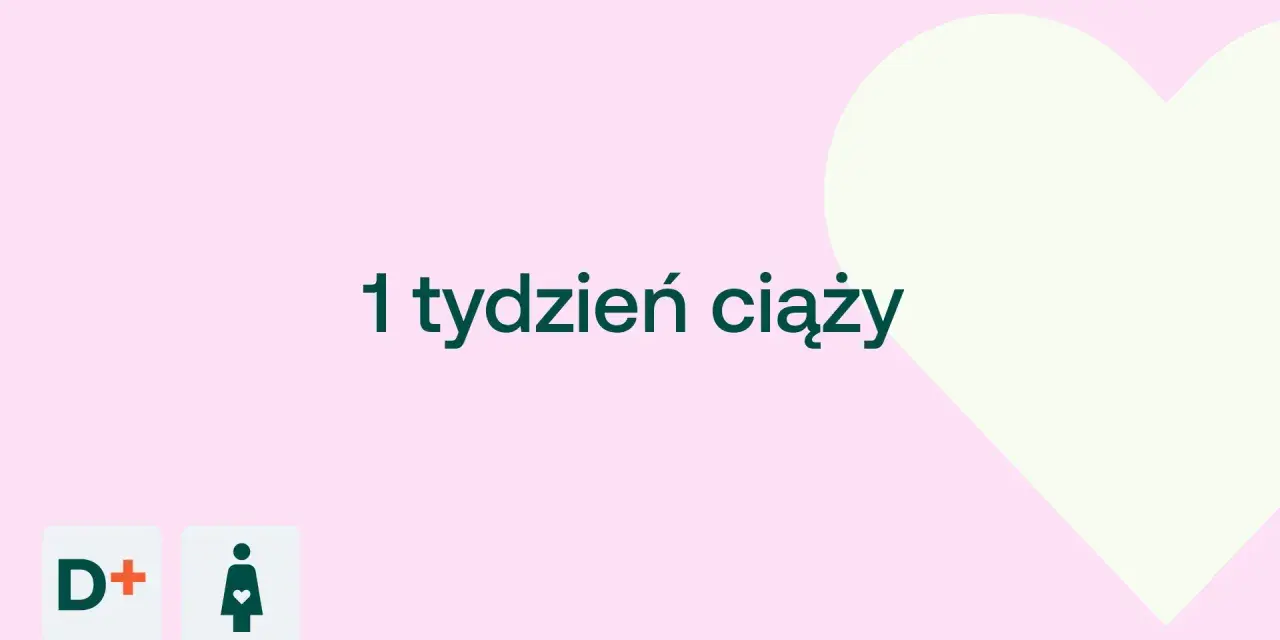 1 tydzień ciąży. Delikatne serce i ikony D+ oraz kobiety w ciąży.