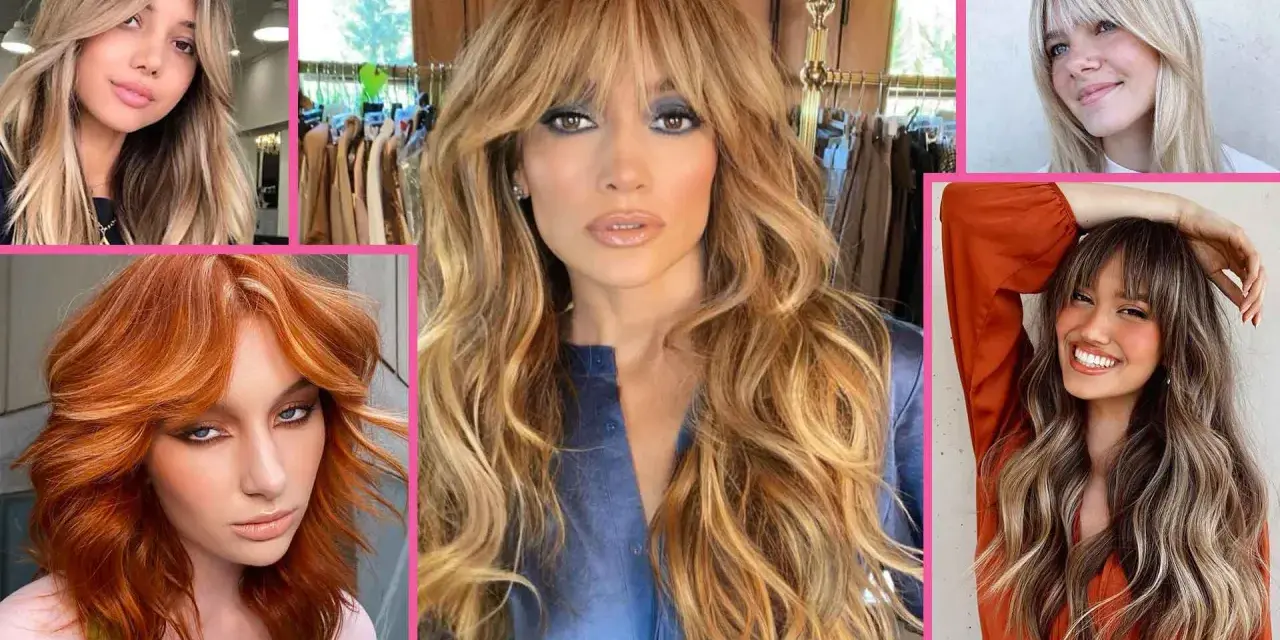 Cinque donne con capelli lunghi e mossi, alcune con una frangia a tendina che incornicia il viso, sfoggiano look diversi.