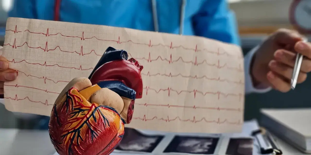 Model serca i EKG. Lekarz analizuje zapis, być może w kontekście leczenia bisocard.
