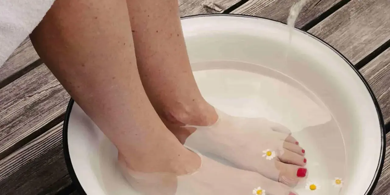 A relaxing foot soak with Epsom salts and chamomile flowers. Discover what to soak feet in for detox and rejuvenation.